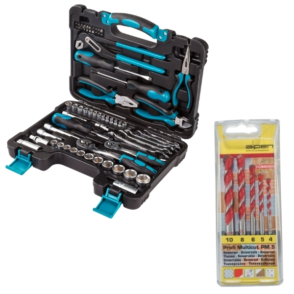Bort – DIY Hand Tool Set (66 Piece) & Alpen Multicut Drill Bits (5 Piece)