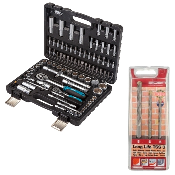 Bort – Socket Set (95 Piece) & Alpen Masonry Drill Bits (3 Piece)