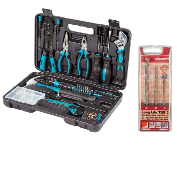 Bort – Hand Tool Set (37 Piece) & Alpen Masonry Drill Bits (3 Piece)