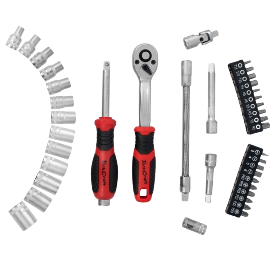 Tork Craft – Socket and Ratchet Drive Set (1/4″ CRV 12 Point) – 40 Piece