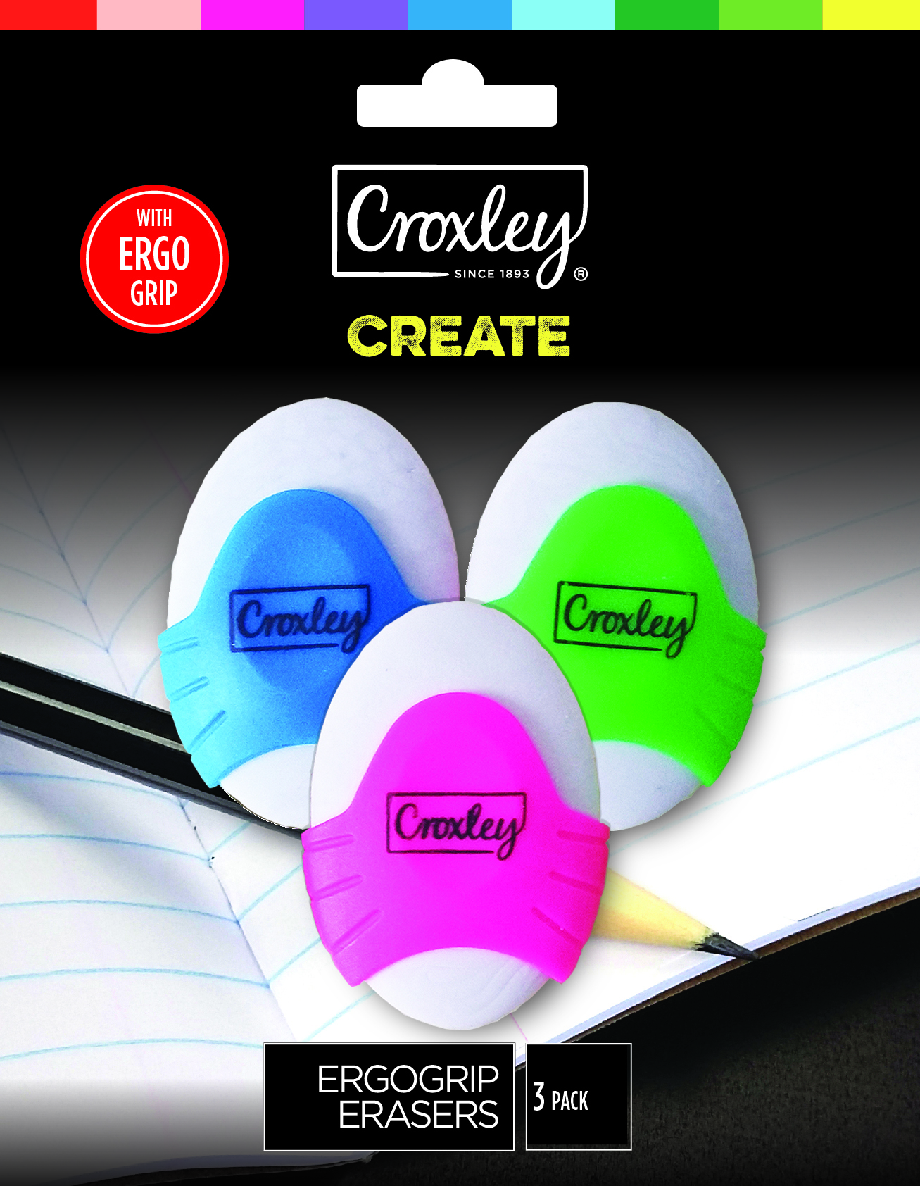 Croxley Create Fun Ergo Grip Erasers 3 Pack