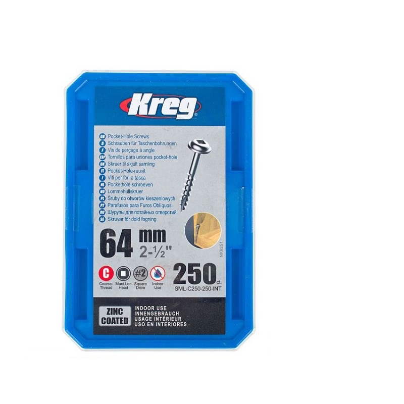 Kreg Zinc Pocket Hole Screws 64mm 2.50″ #8 Coarse Thread Mx Loc 250ct