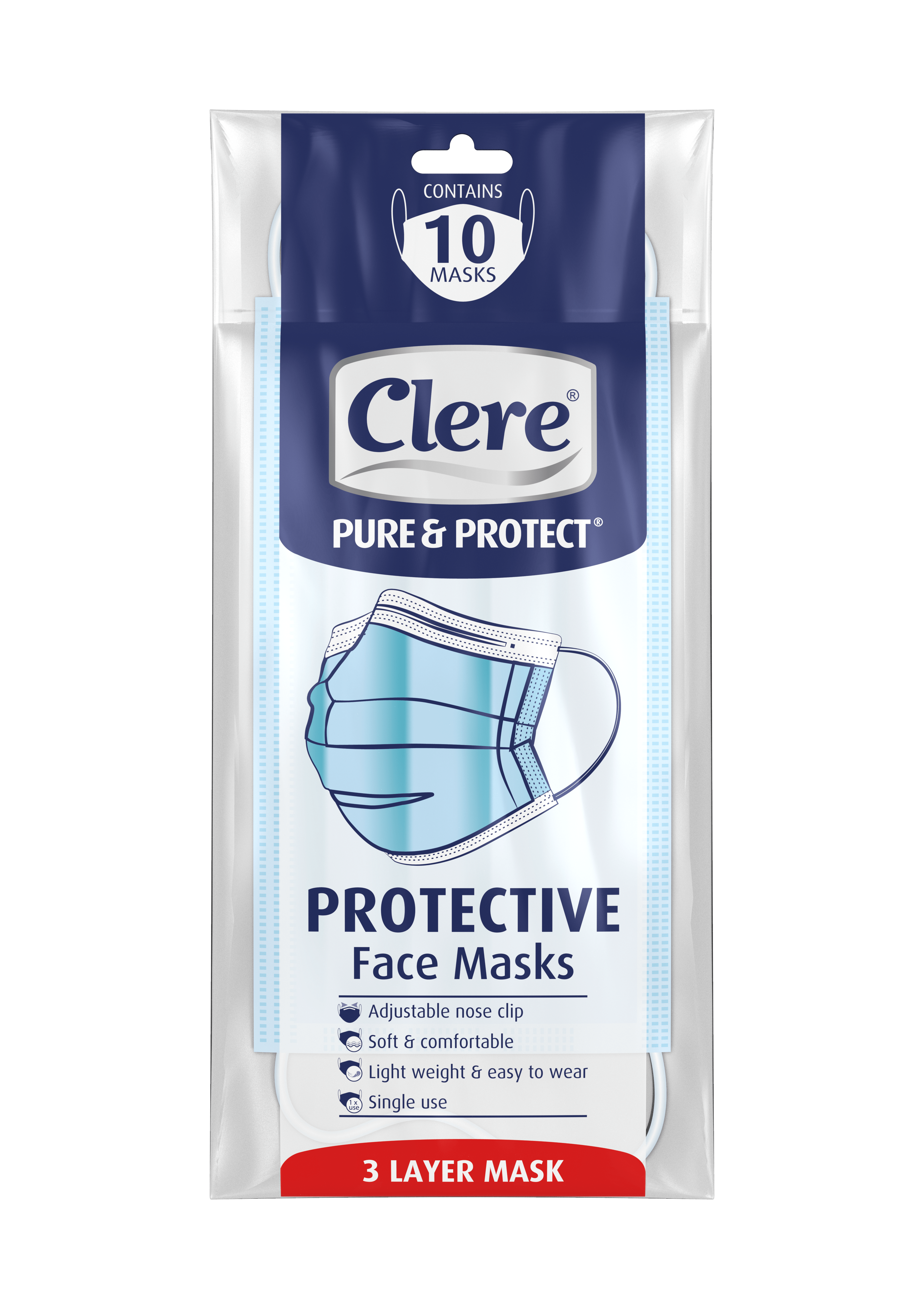 Clere Pure & Protect Protective Face Masks (10 pack)