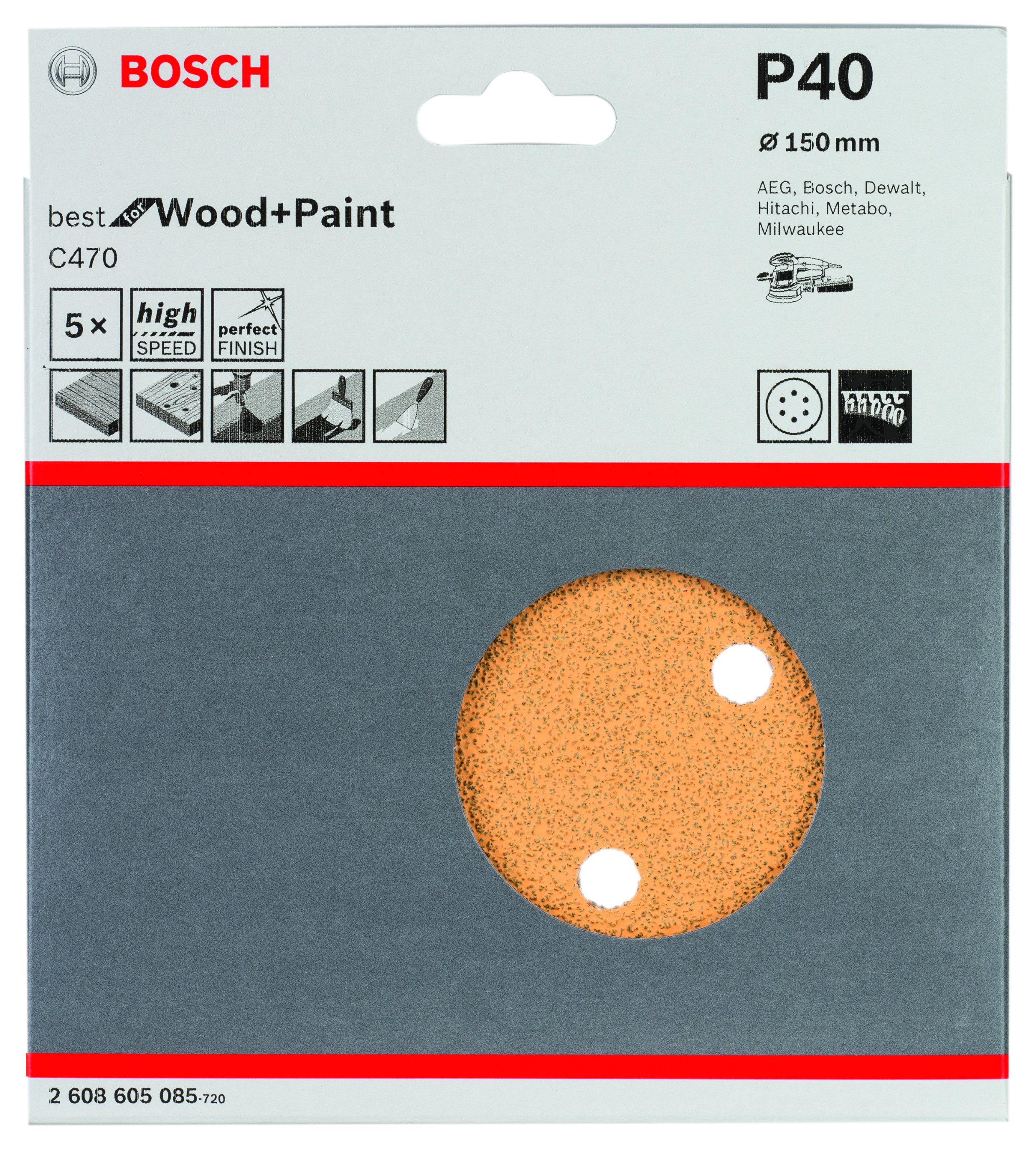 Best Wood+Paint Random Orbital Sanders 150mm 40 6 Holes 5 Piece