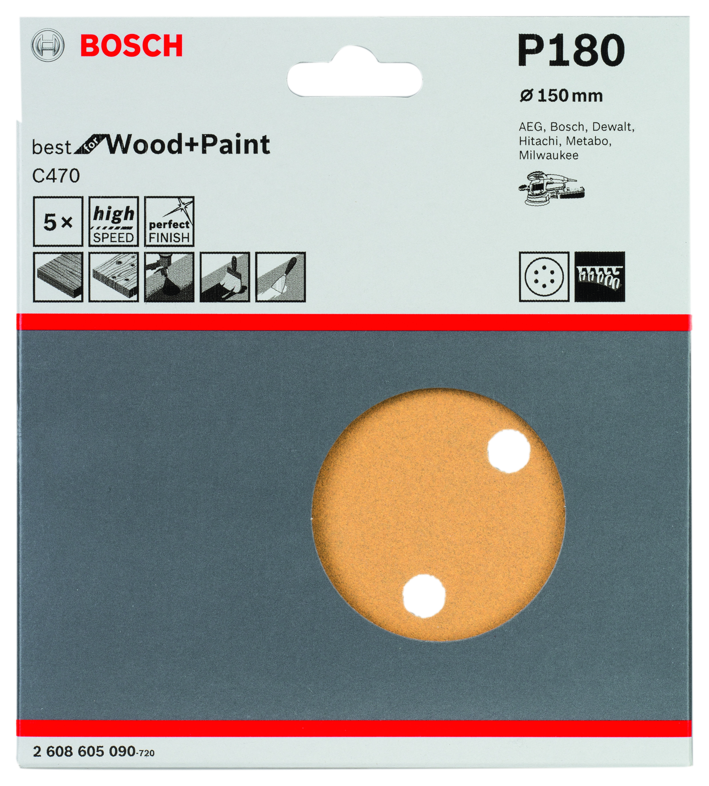 Best Wood+Paint random orbital sanders 150 mm 180 6 holes 5 Piece