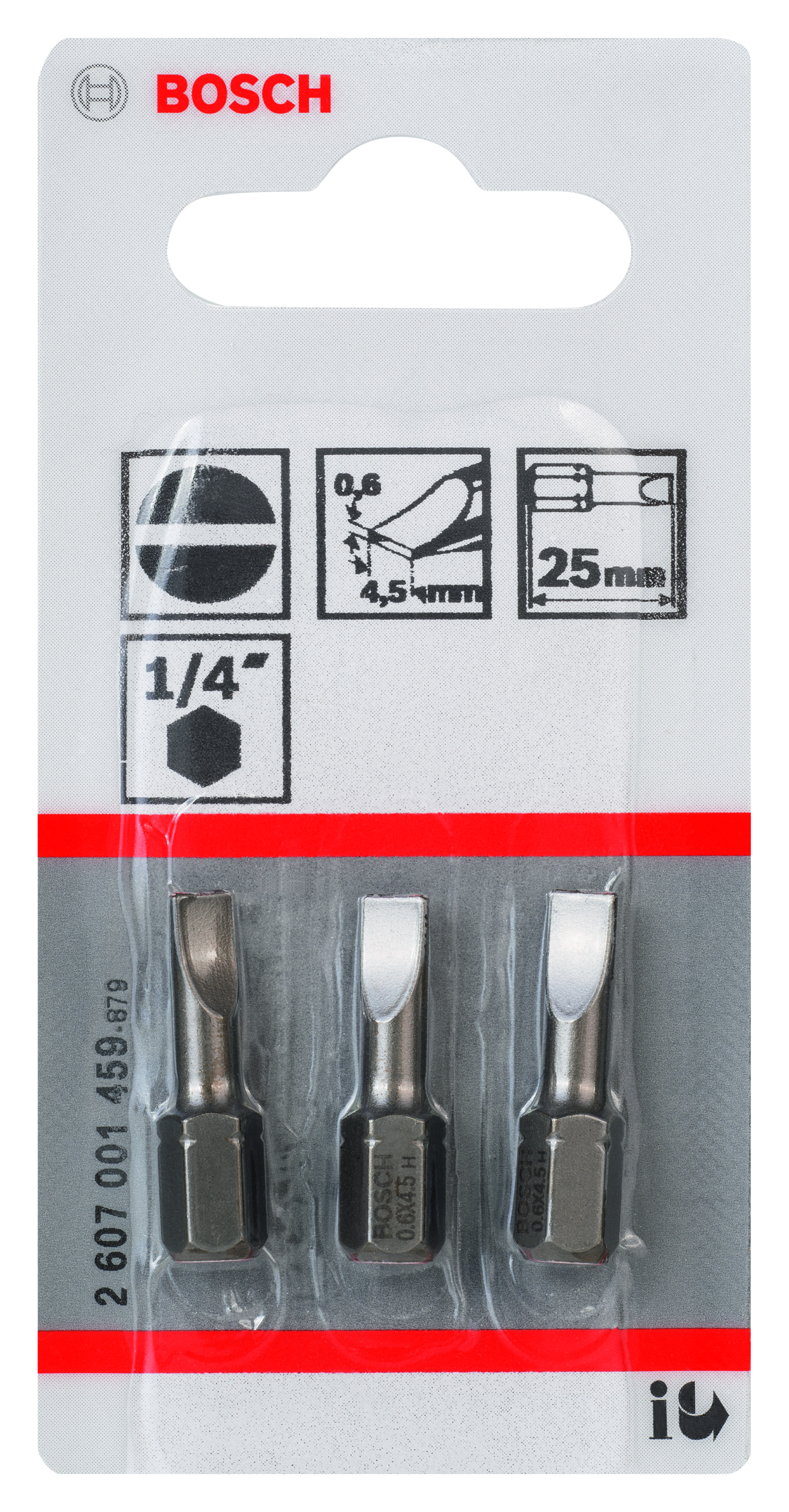 Screwdriver bit Extra Hard Slotted 0,6 x 4,5, 25 mm, 3 Pieces