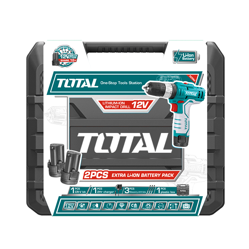 TOTAL Drill Cordless Set 12V Lithium-Ion