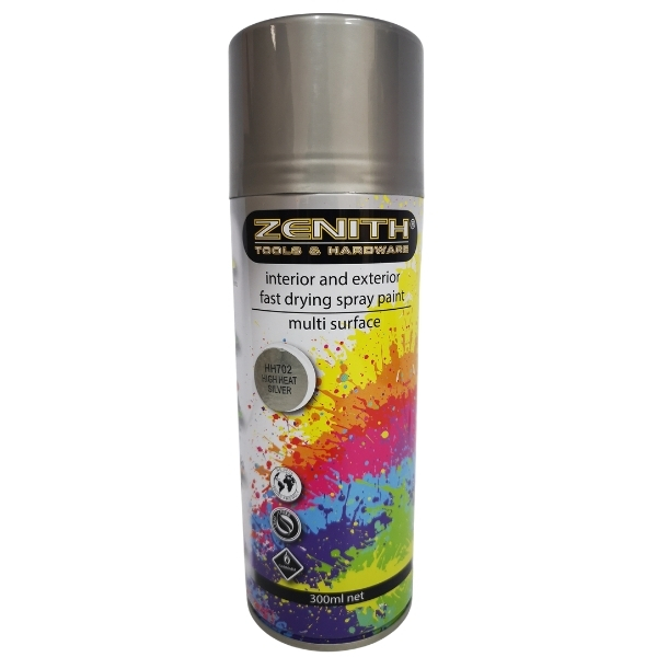 Zenith – Spray Paint / Interior and Exterior Fast Drying Spray Paint – High Heat Silver – HH702