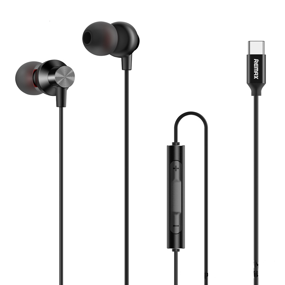 Remax 1.2m Type-C Metal Wired Earphone Black(Rm-560)