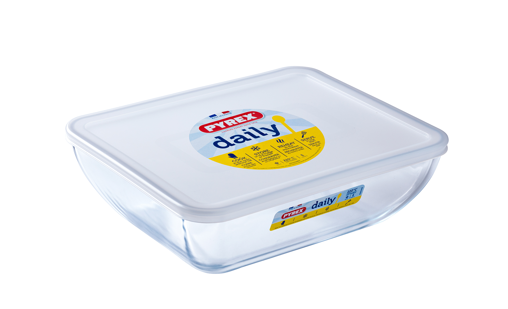 Pyrex Daily Rect Dish with plastic lid 25x20cm – 2.25lt