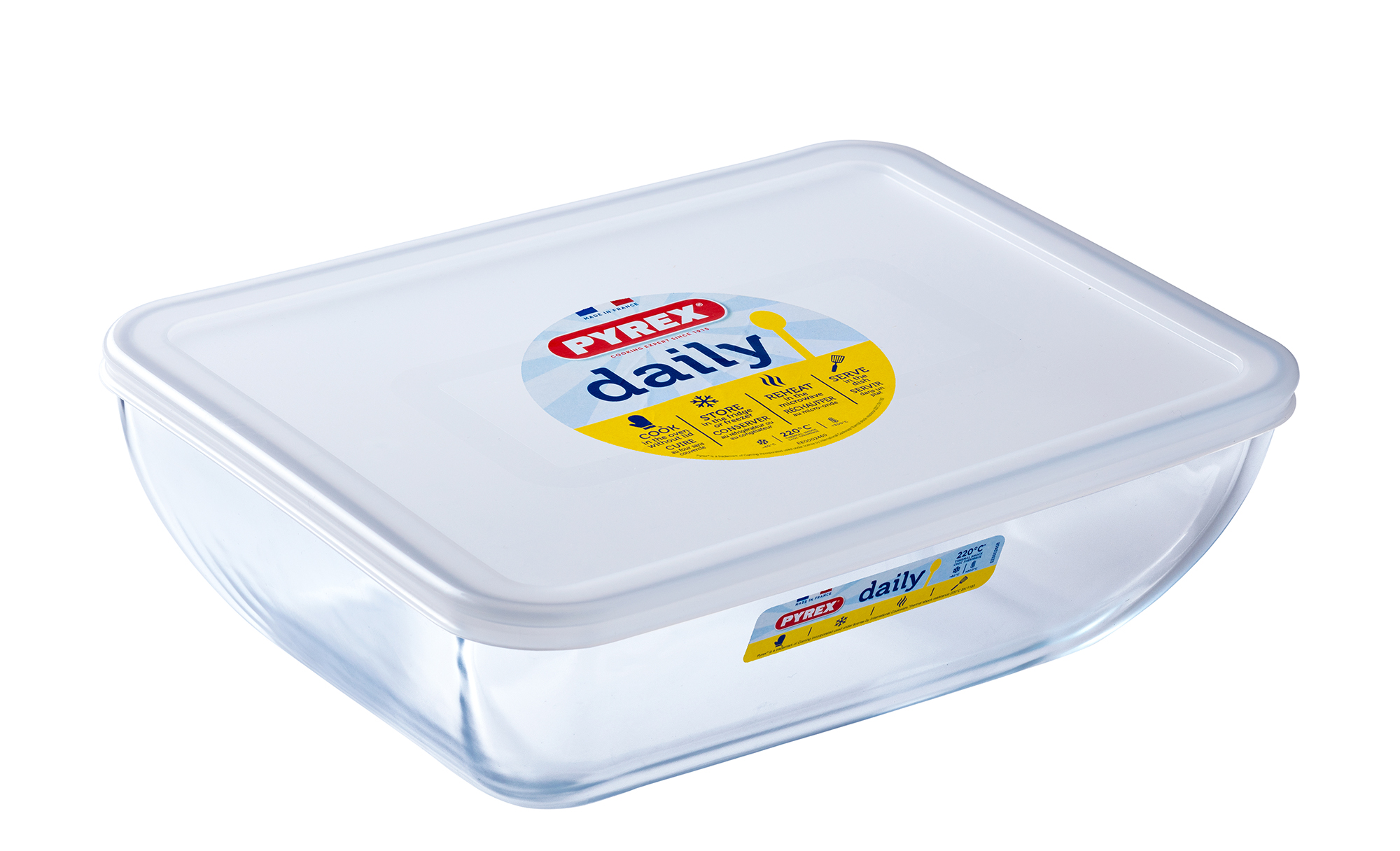Pyrex Daily Rect Dish with plastic lid 27x22cm – 3.5lt