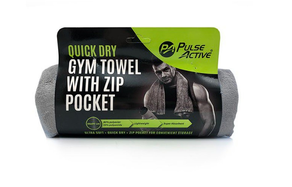 Gym Towel with Zip Pocket – Grey