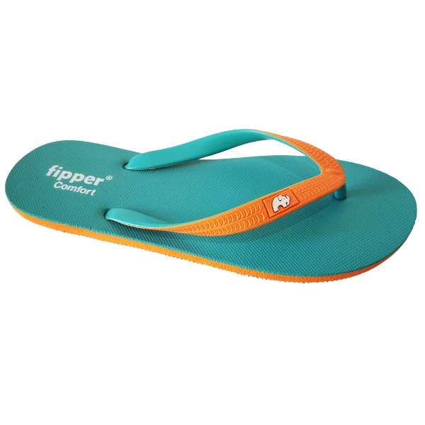 Fipper – Flip Flops / Slippers – Comfort (Turquoise with Orange Straps) – UK 9