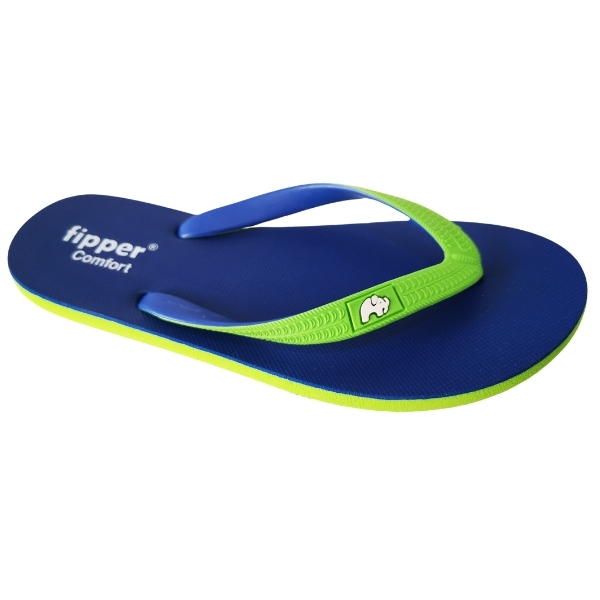 Fipper – Flip Flops / Slippers – Comfort (Blue with Lime Green Straps) – UK 9