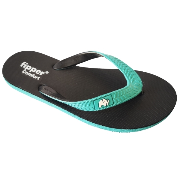 Fipper – Flip Flops / Slippers – Comfort (Black with Turquoise Straps) – UK 10