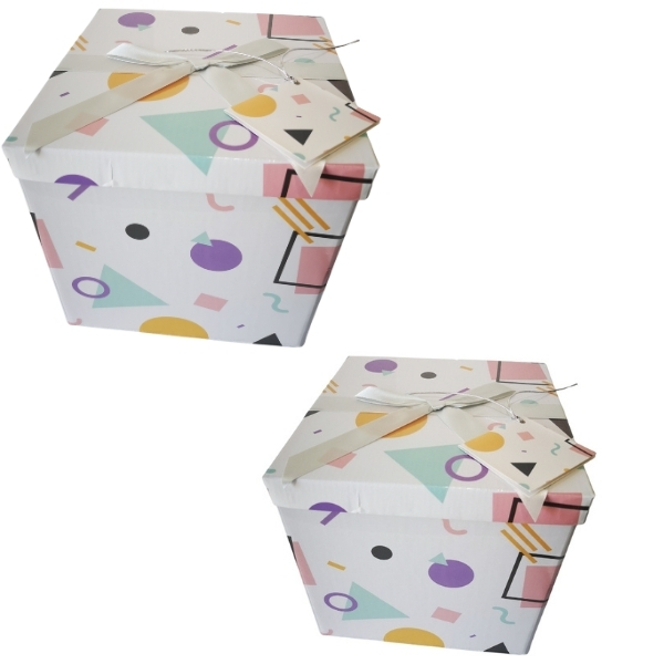 SourceDirect – Pack Of 2 Flat-Pack Gift Boxes – Large (White/Pink)