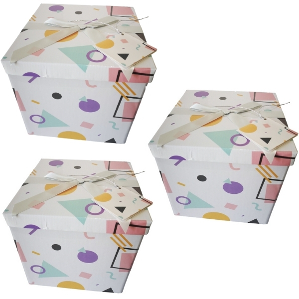 SourceDirect – Pack Of 3 Flat-Pack Gift Boxes – Large (White/Pink)