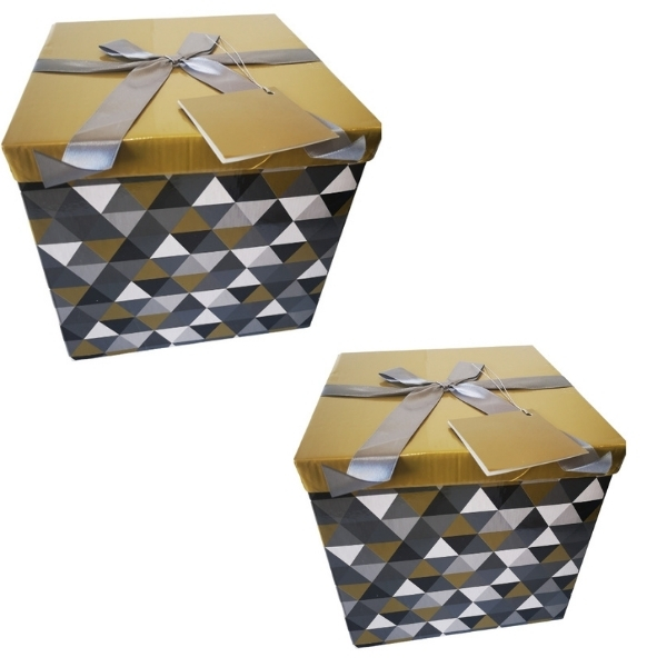 SourceDirect – Pack Of 2 Flat-Pack Gift Boxes – Large (Gold/Grey)