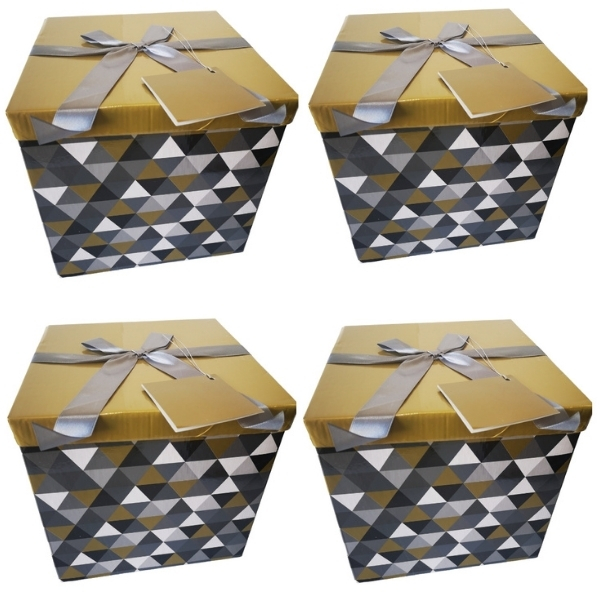 SourceDirect – Pack Of 4 Flat-Pack Gift Boxes – Large (Gold/Grey)