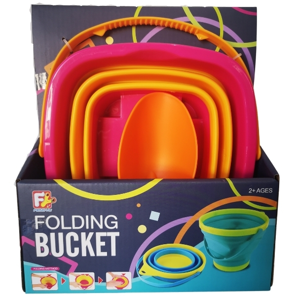 SourceDirect – Collapsible Silicone Beach Bucket with Orange Shovel (2.5L)