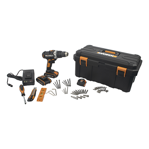 Hammer Drill 20V 50Nm 2 X 2.0Ah Std Charg. 55Pc Acc. Toolbox Worx