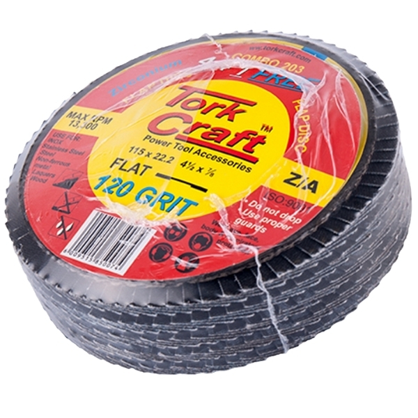 Tork Craft- Flap Disc Zirconium  120 Grit Flat – 5 Cutting Discs 115mm