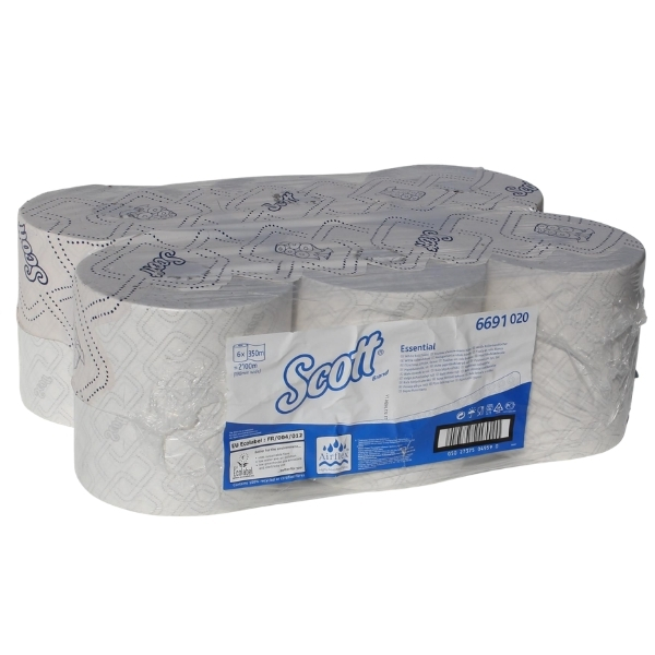 Scott – Essential Rolled Hand Towel Paper – Pack of 6 Rolls – White