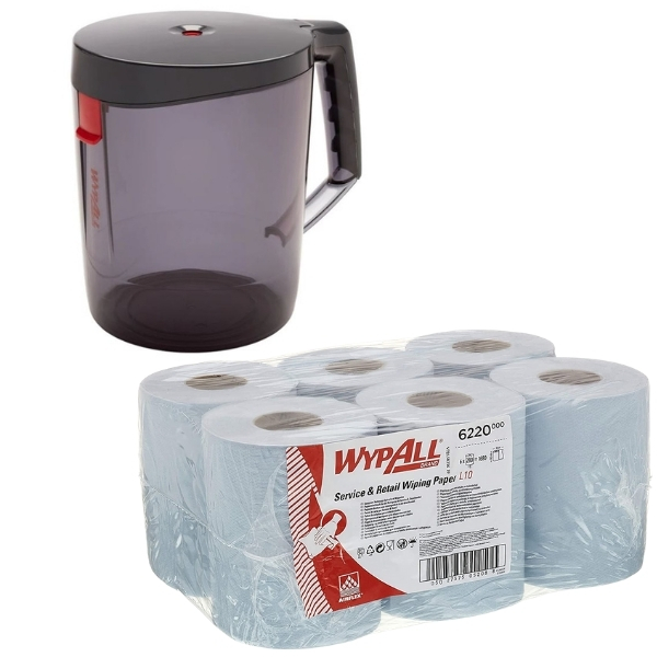 WypAll – Reach Centrefeed Dispenser (6221) and 6 Paper Rolls – Combo