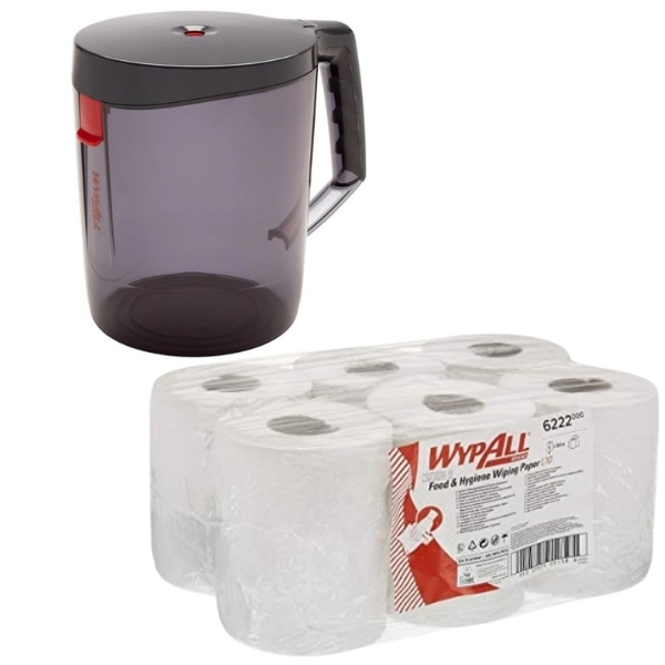 WypAll – Reach Centrefeed Dispenser and 6 Paper Rolls – Combo – White