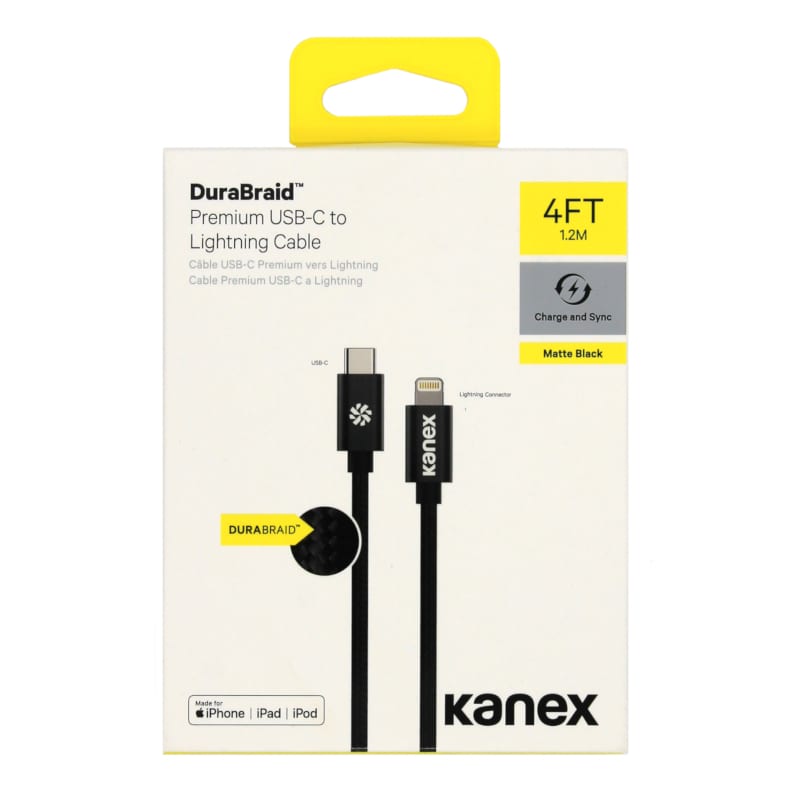 Kanex 1.2m Type-C to Lightning Durabraid Cable – Black