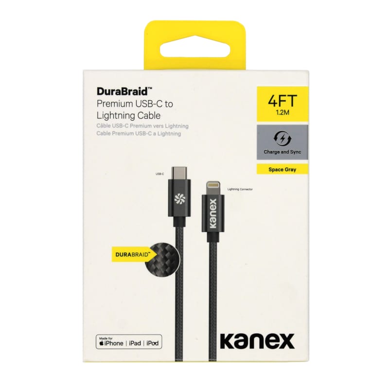 Kanex 1.2m Type-C to Lightning Durabraid Cable – Space Grey