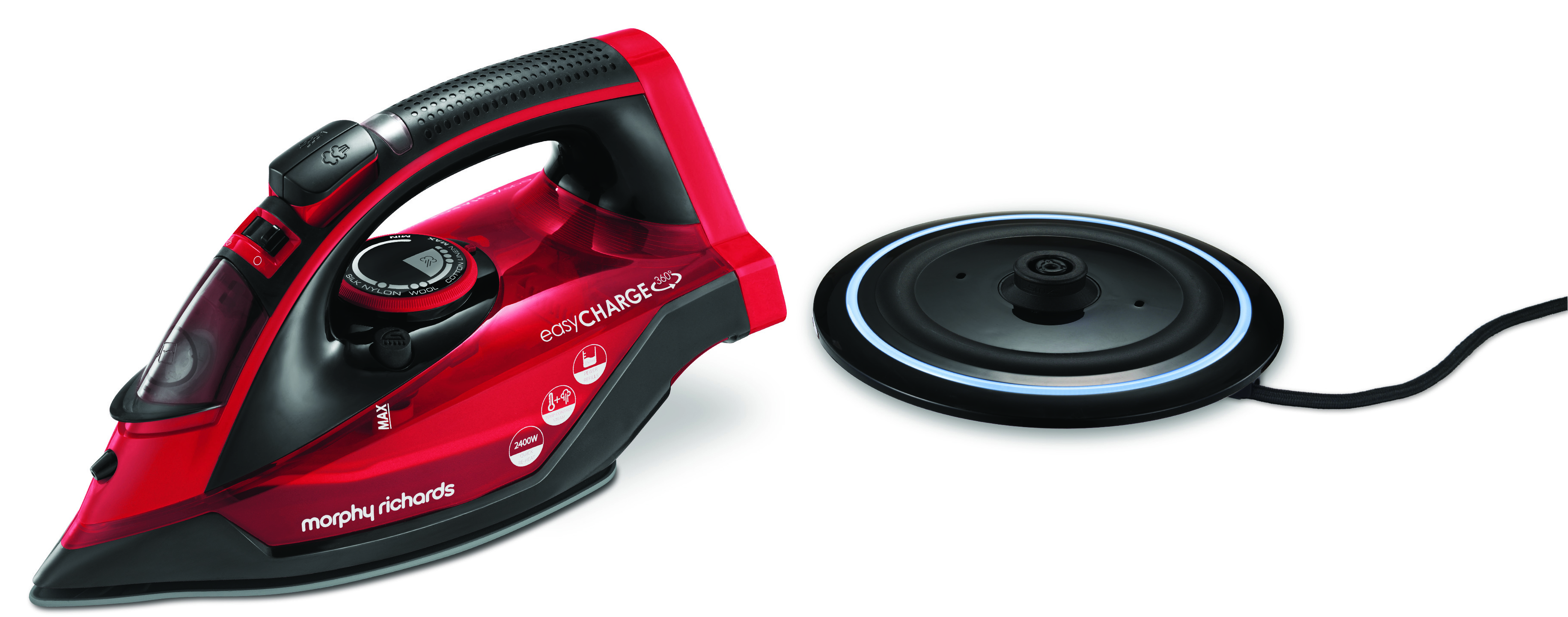 Morphy Richards Iron Cordless Ceramic Red 350ml 2400W “easyCHARGE 360”