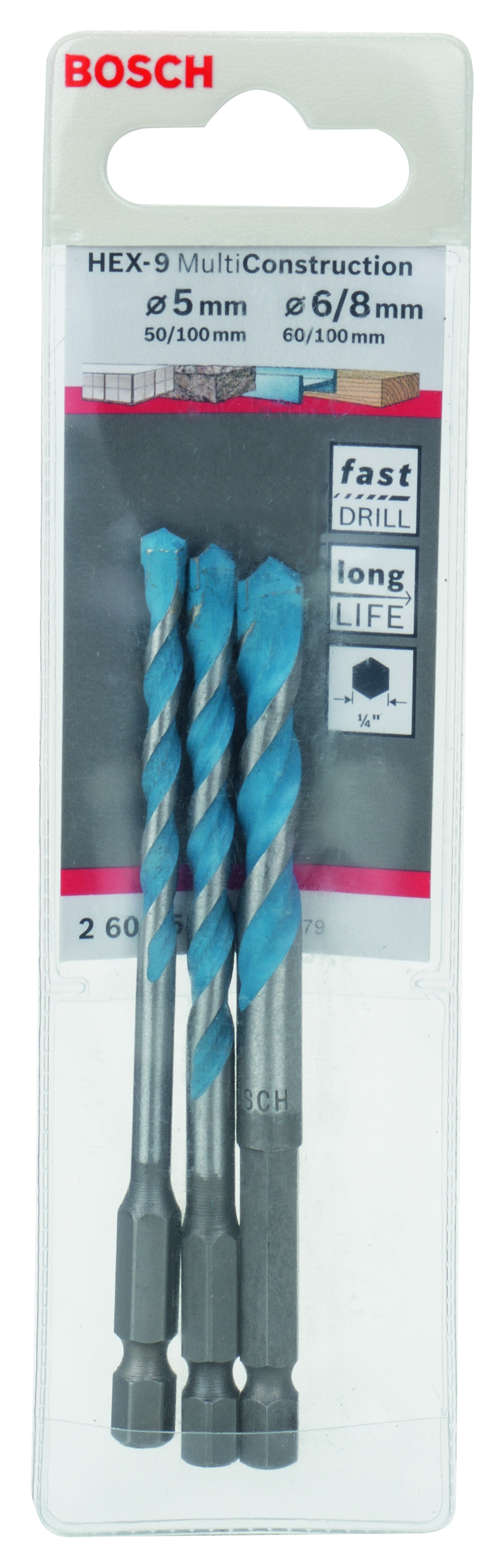 3-piece multi-purpose drill bit set HEX-9 Multi Construction 5; 6; 8 mm