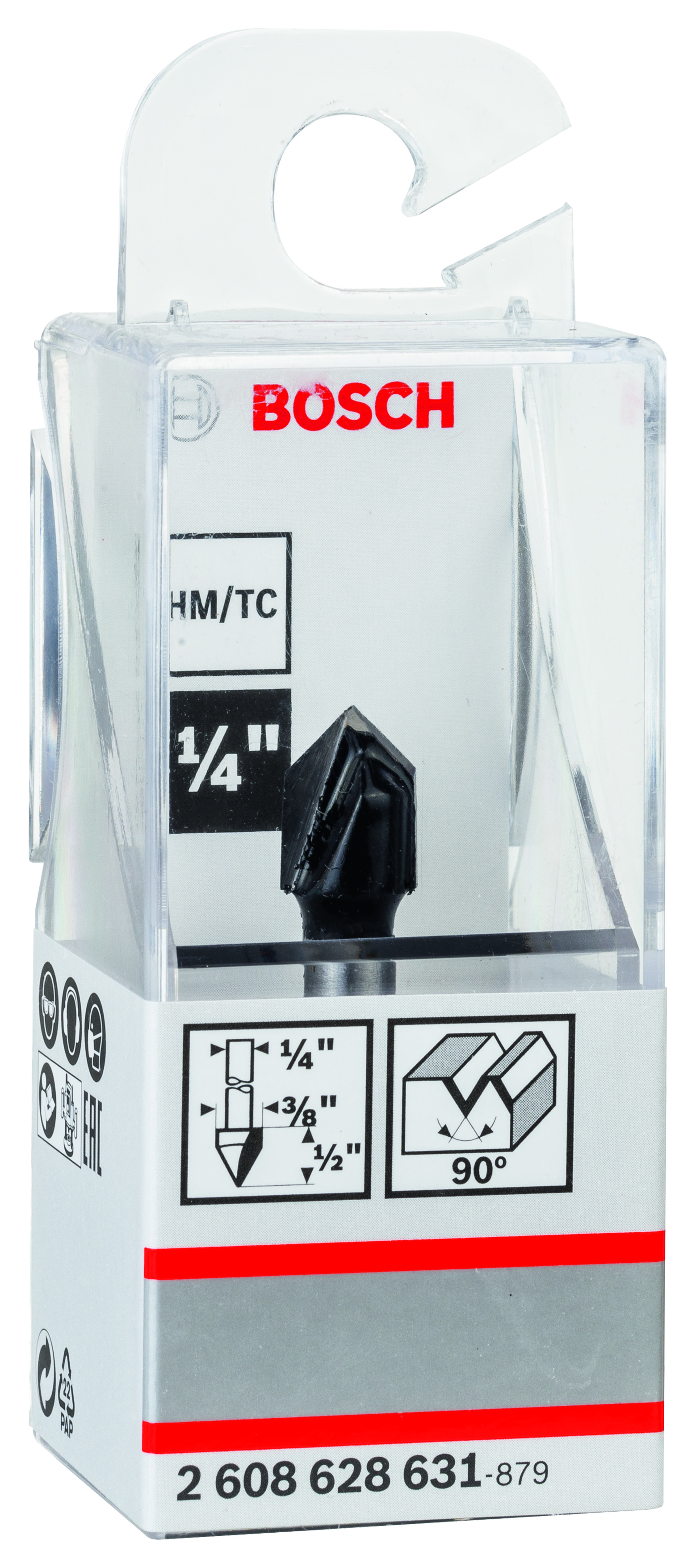 V-groove bit, 1/4″, D1 9.5 mm, L 12.4 mm, G 45 mm, 90° 1/4″, D1 9,5 mm, L 12,4 mm, G 45 mm, 90°