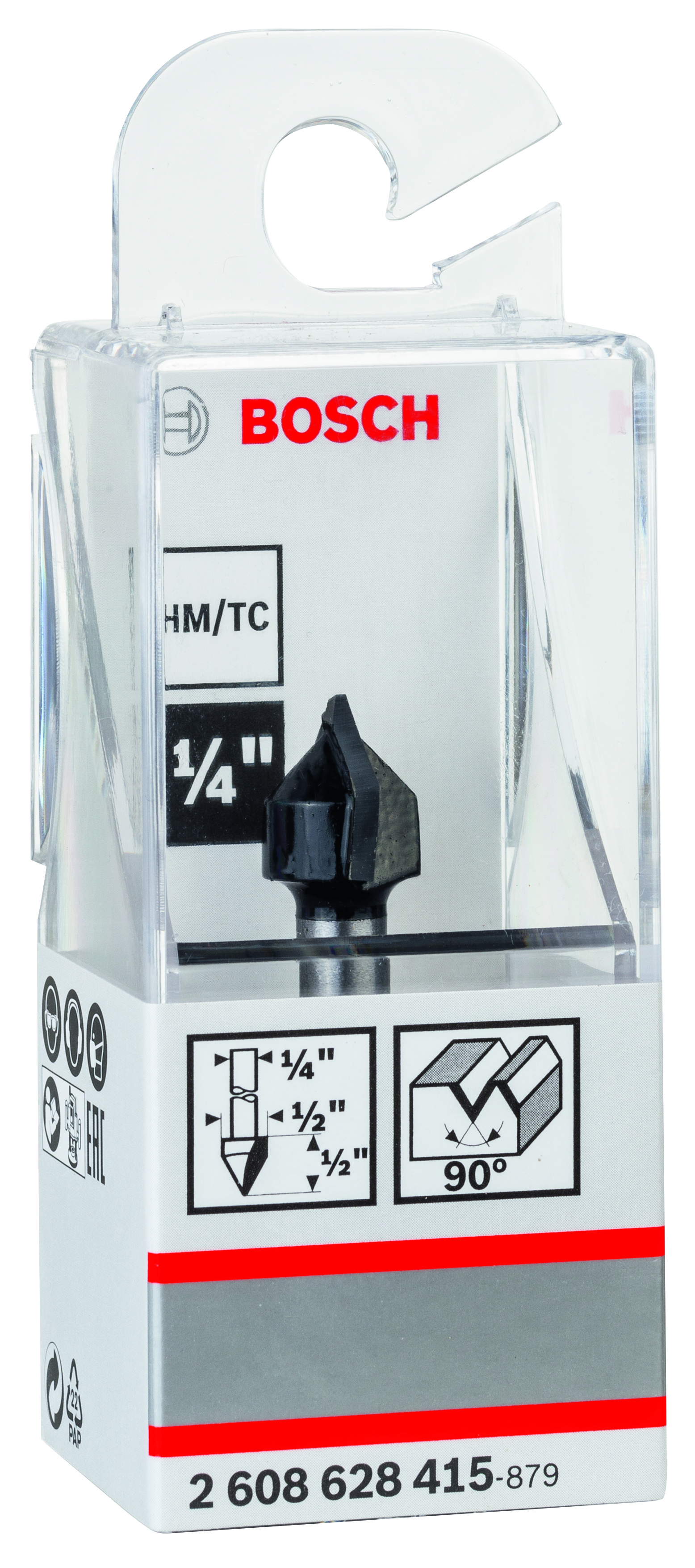 V-groove bit, 1/4″, D1 12.7 mm, L 12.7 mm, G 45 mm, 90° 1/4″, D1 12,7 mm, L 12,7 mm, G 45 mm, 90°