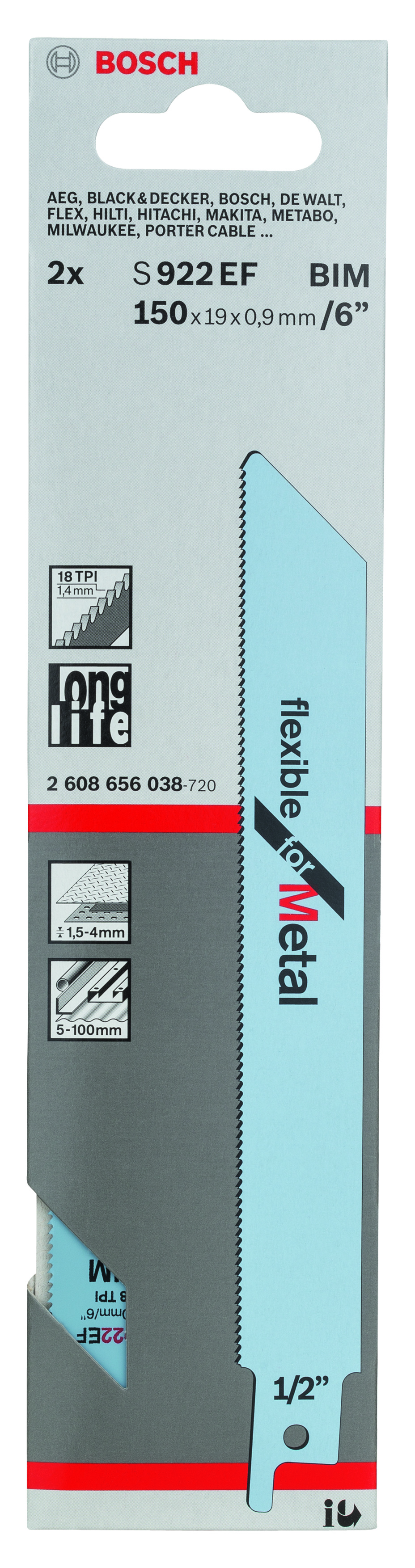 Reciprocating saw blade S 922 EF Flexible for Metal