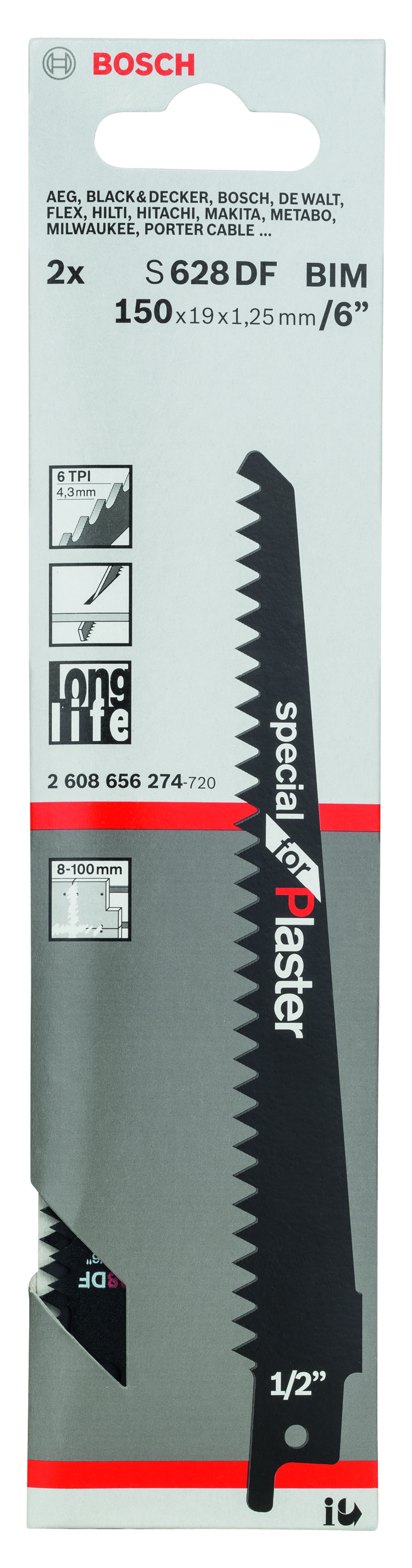 Reciprocating saw blade S 628 DF Special for Plaster