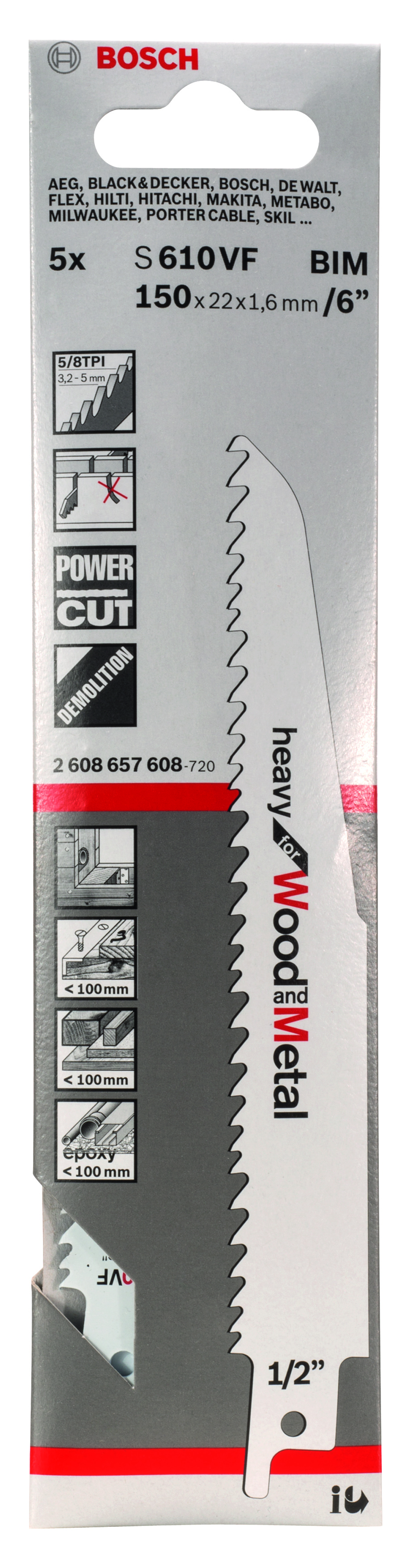 Reciprocating saw blade S 610 VF Heavy for Wood and Metal