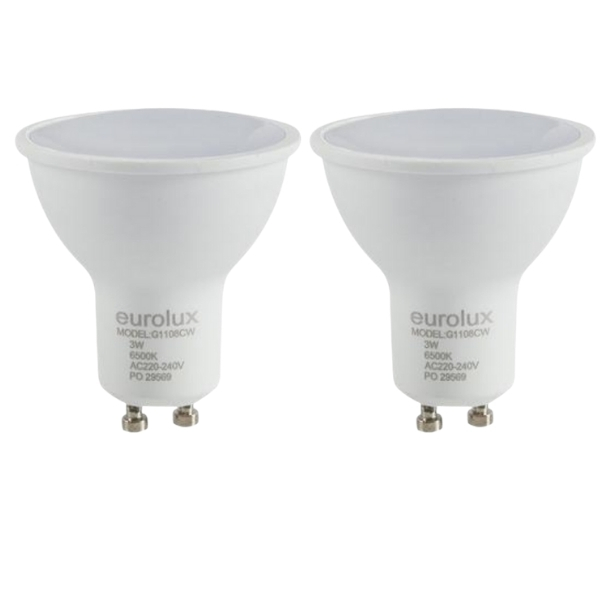 Eurolux -Rechargeable LED Lamp/Warm White 3000k 3W GU10 LED Lamp -Pack of 2
