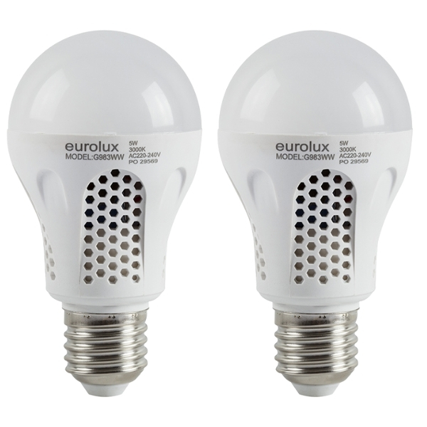 Eurolux -Rechargeable LED Lamp/Warm White 3000k 5W E27 LED Lamp -Pack of 2