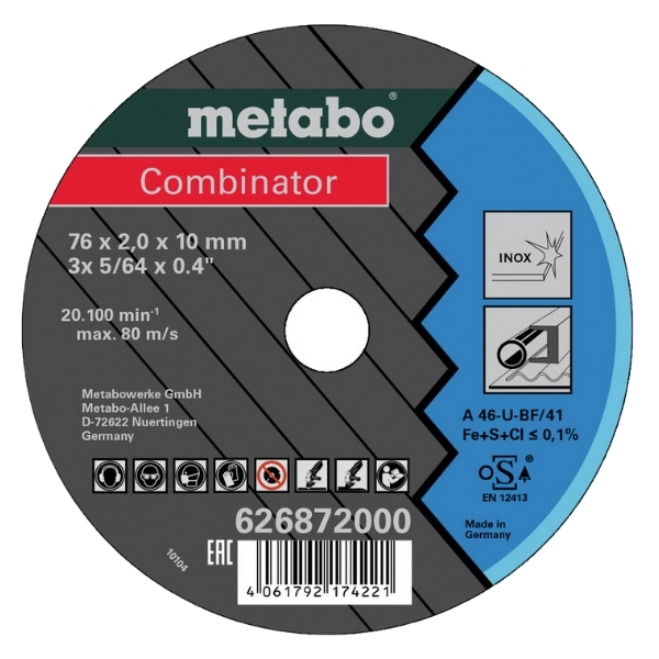 Metabo – Cutting Discs/Combinator 76 x 2.0 x 10 (626872000) – Pack of 3