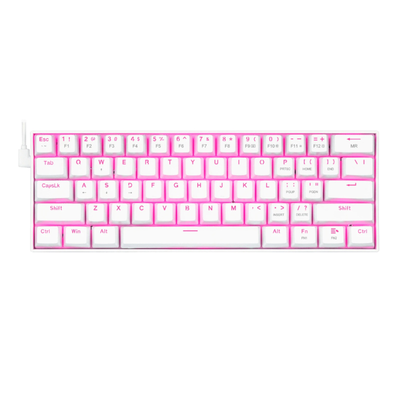 Redragon DRAGONBORN 60% 61 Key Pink LED Mechanical Gaming Keyboard – White