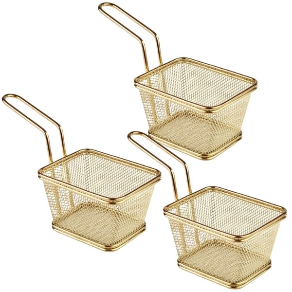 SourceDirect – Frying Basket /Large Frying Basket – Pack of 3 (Gold)