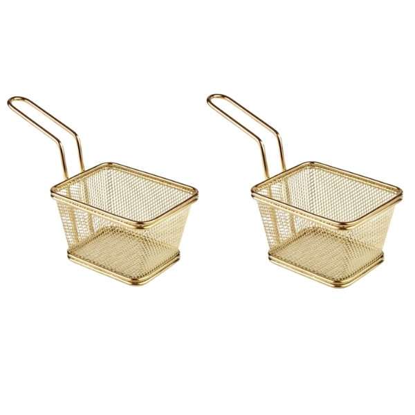 SourceDirect – Frying Basket /Small Frying Basket – Pack of 2 (Gold)