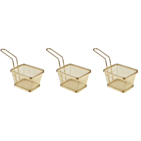 SourceDirect – Frying Basket /Small Frying Basket – Pack of 3 (Gold)