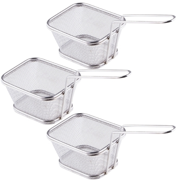 SourceDirect -Stainless Steel Frying Basket Large -Pack of 3(13 x 11 x 8cm)