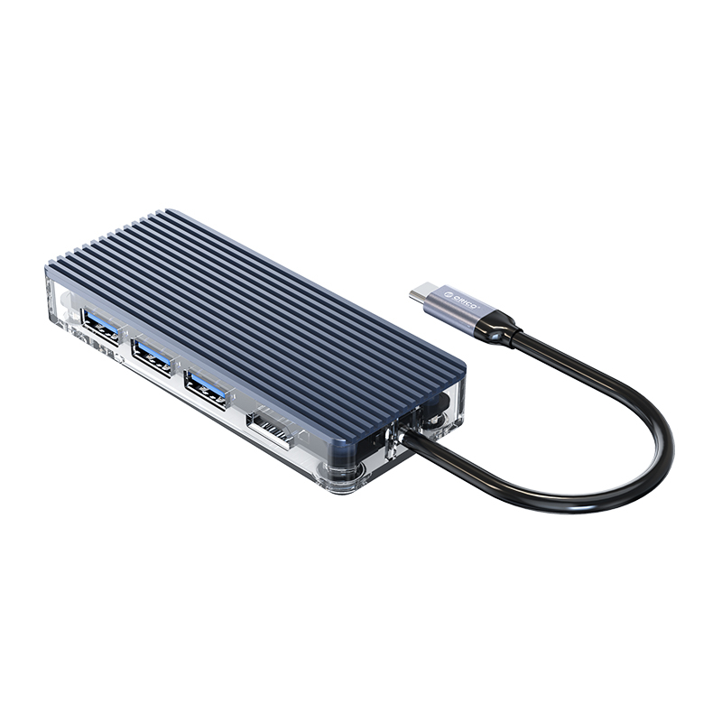 Orico Type-C 7-in1 USB3.0|HDMI|Type-C|TF&SD Transparent Hub – Grey