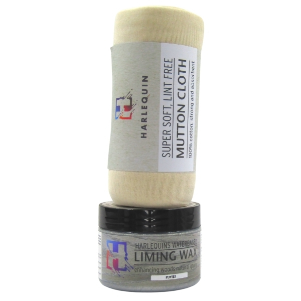 Harlequin- Waterbased Liming Wax (Pewter – 250ml) & Mutton Cloth 200g