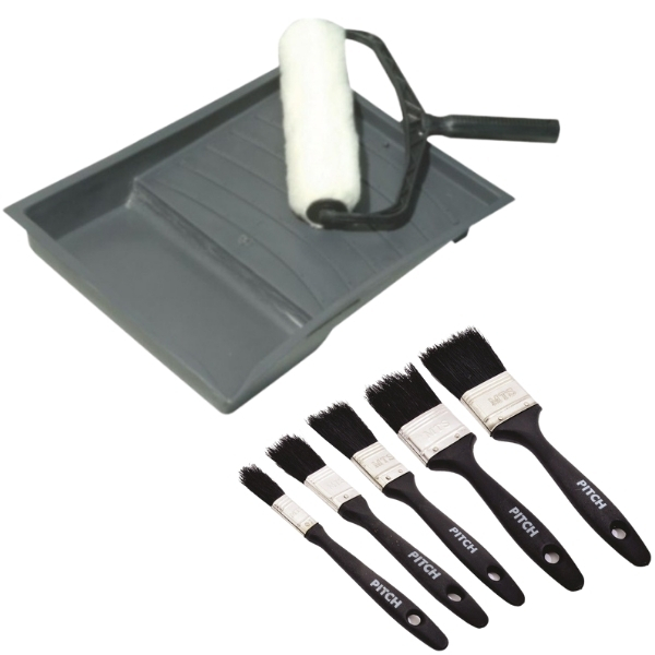 Paint Roller Set Synthetic 230mm W with 5 x Paint Brushes (Assorted Sizes)