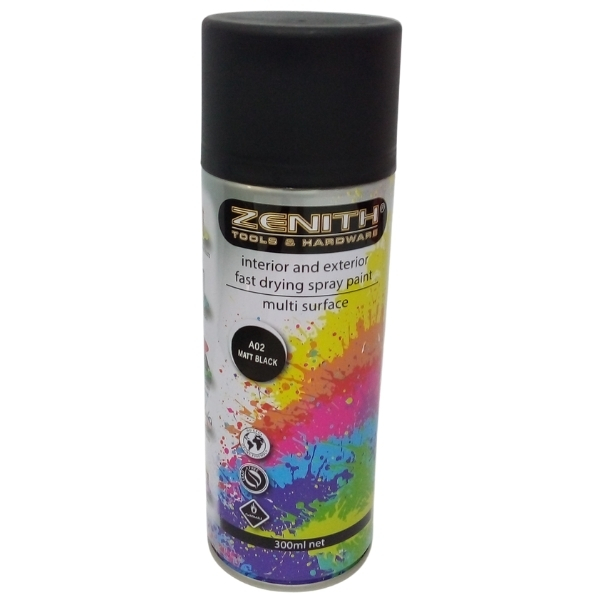 Zenith – Spray Paint / Interior and Exterior Fast Drying Spray Paint – Matt Black (A02)